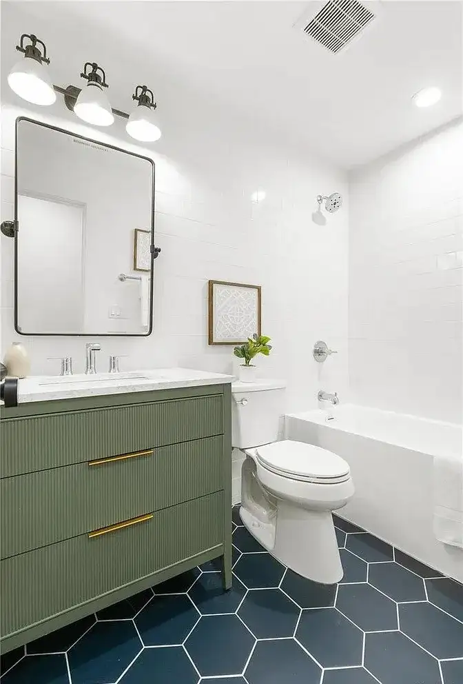 Bathroom Remodel Green Vanity Hex Tile project in Oklahoma City, OK