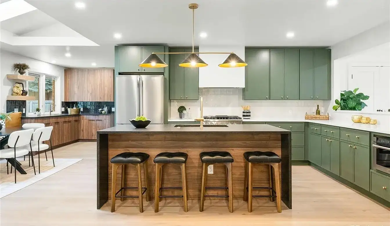 Kitchen Remodel Green Cabinets Wood Island project in Oklahoma City, OK