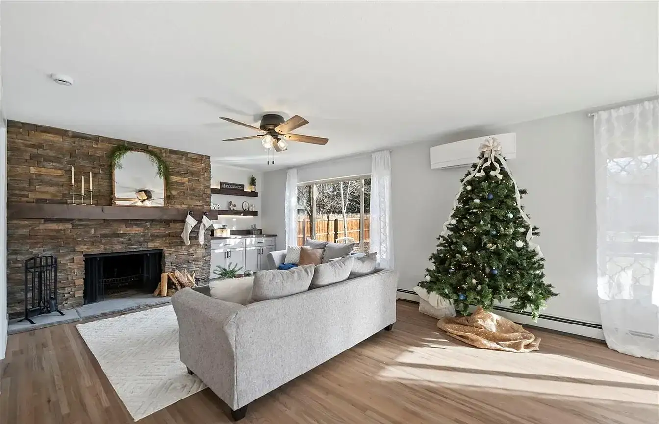 Remodeled Living Room Stone Fireplace project in Oklahoma City, OK