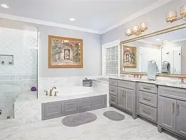 Remodeled Master Bathroom Gray Vanity project in Oklahoma City, OK