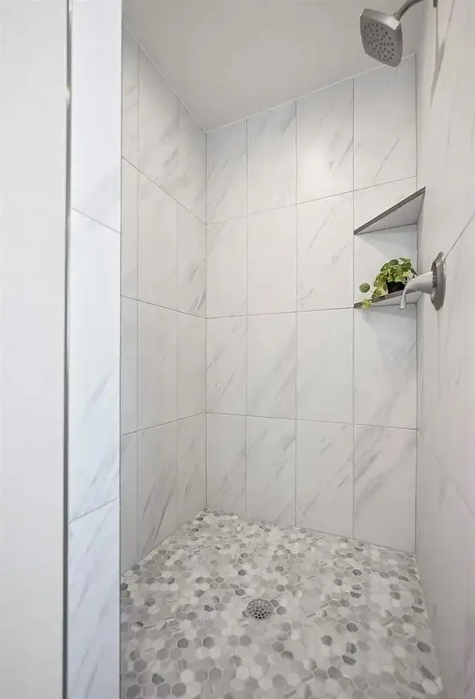 Remodeled Shower Marble Tile project in Oklahoma City, OK