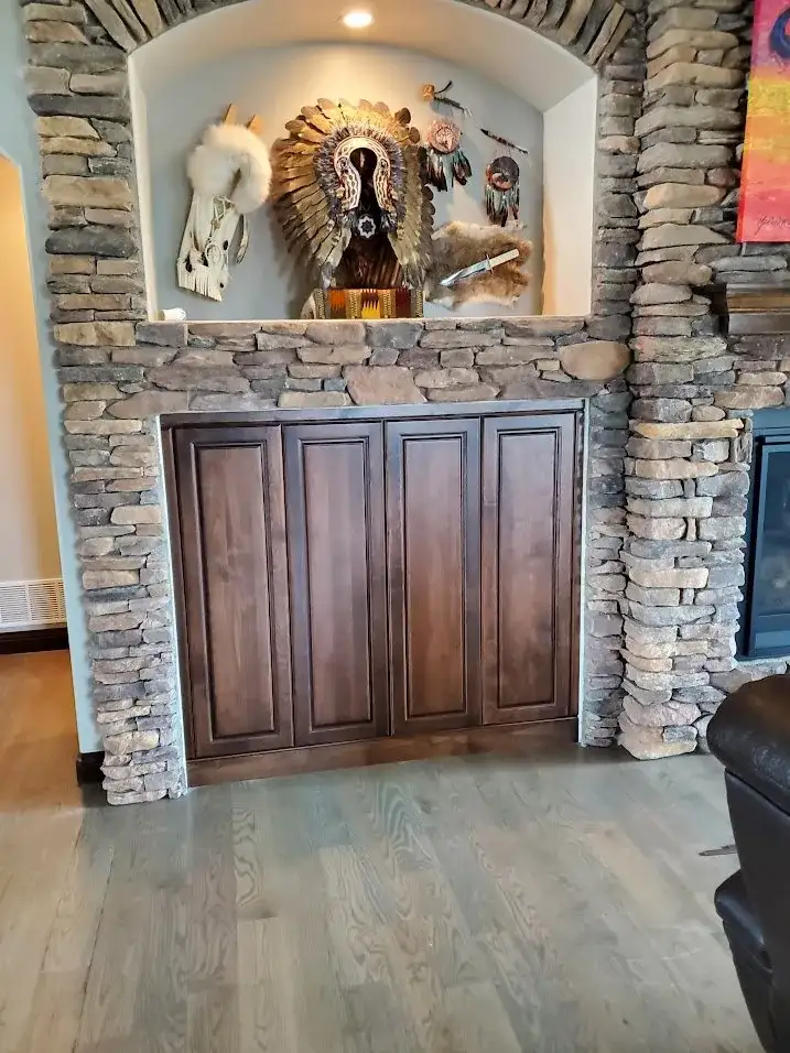 Stone Accent Wall Wood Cabinet Remodeling project in Oklahoma City, OK