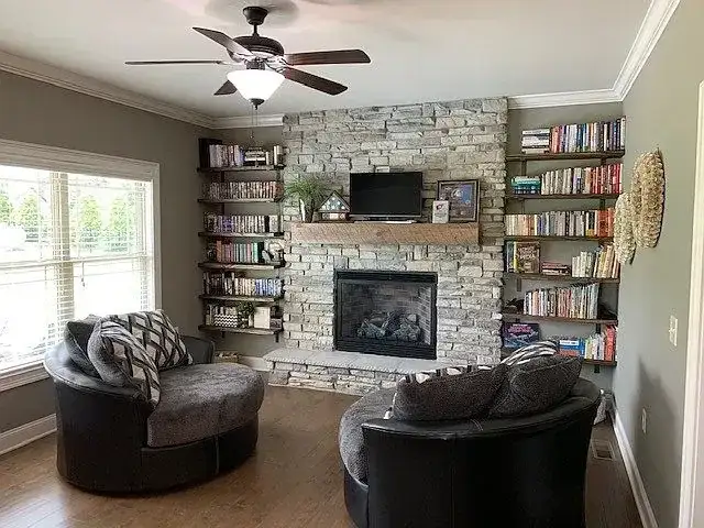 Stone Fireplace Living Room Remodel project in Oklahoma City, OK