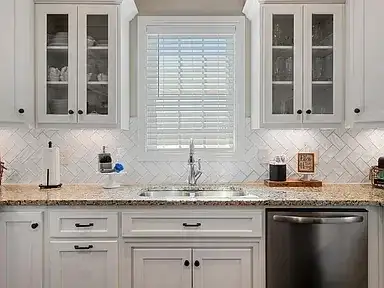 White Kitchen Remodel Herringbone Backsplash project in Oklahoma City, OK